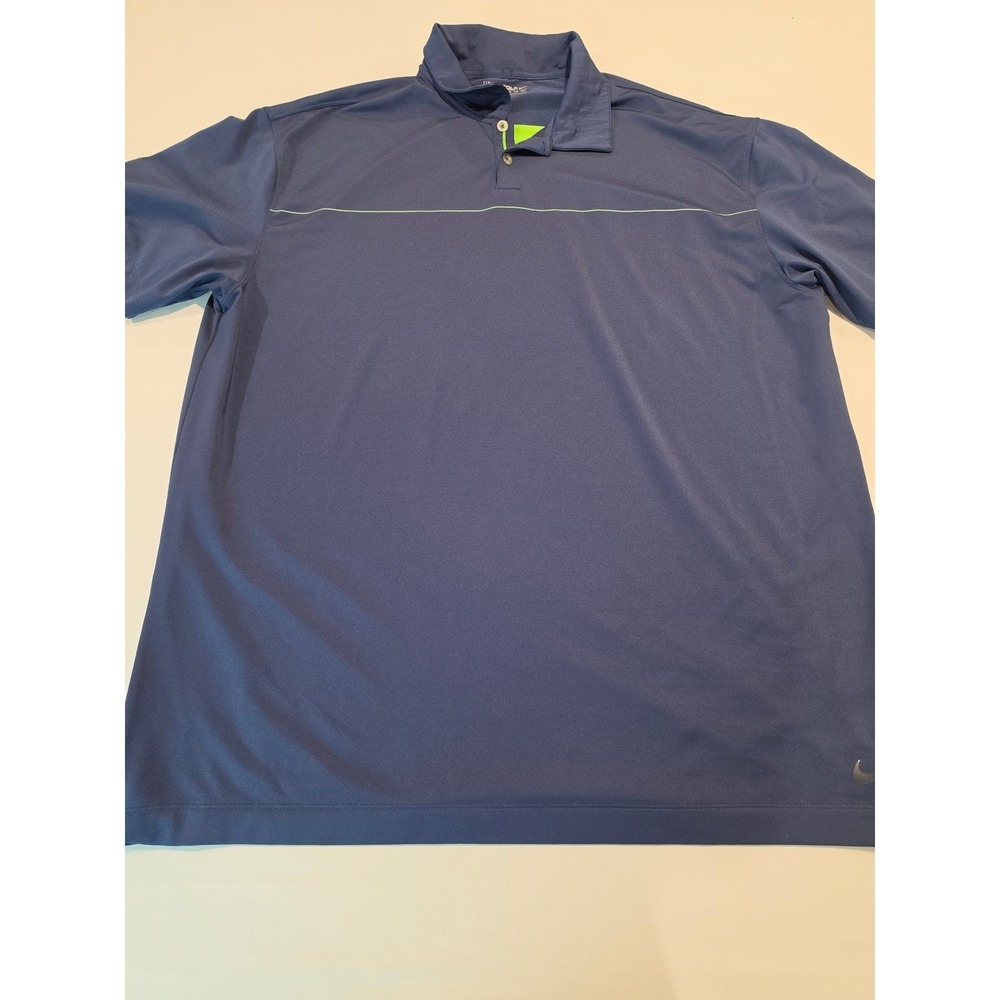 Nike Golf Fit Dry Polo Shirt Mens XXL Navy Blue Lime Green Short Sleeve Swoosh